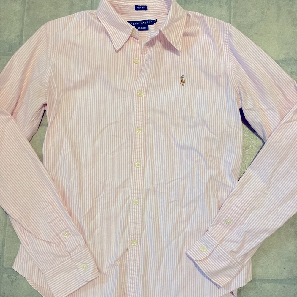 Ralph Lauren Pink and White Button Down Shirt
